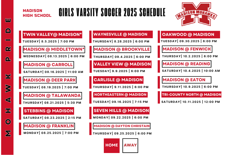 Girls Varsity Soccer Schedule 2025